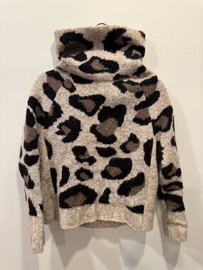 RD Style (Anthropologie) Leopard Cowl Neck Sweater in Beige, Black and Brown